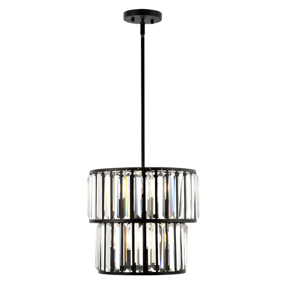Safavieh CRISSA, 6-Light Chandelier, Adjustable Modern Black & Clear Iron Fixture for Stylish Spaces CHA4025A