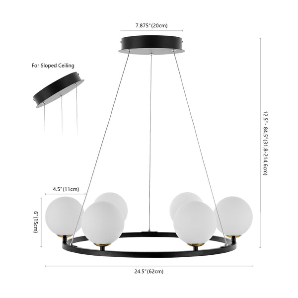 Safavieh POMONA, 6-Light Extendable Chandelier in Black/White Iron for Elegant Modern Decor & Versatile Use CHA4027A