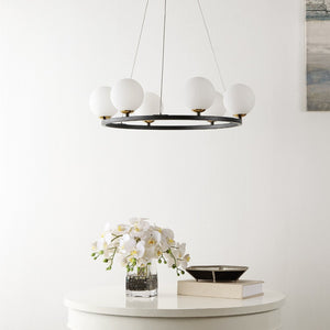 Safavieh POMONA, 6-Light Extendable Chandelier in Black/White Iron for Elegant Modern Decor & Versatile Use CHA4027A