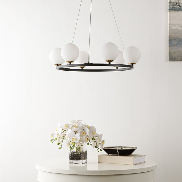 Safavieh POMONA, 6-Light Extendable Chandelier in Black/White Iron for Elegant Modern Decor & Versatile Use CHA4027A
