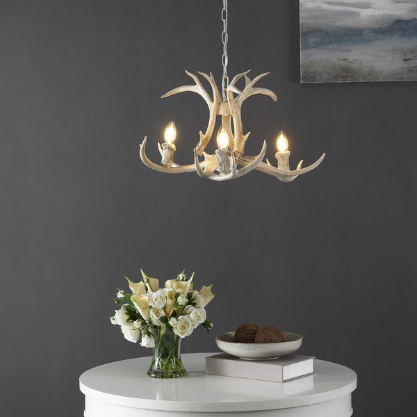 Safavieh CENWYN, 3-Light Extendable Chandelier in Antique White - Elegant Iron/Resin Design for Any Space CHA4028A