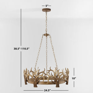 Safavieh DURIEL, 6-Light Extendable Chandelier in Antique Brown – Elegant Iron & Resin Fixture for Home Décor CHA4032A