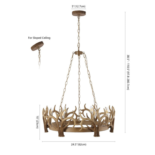 Safavieh DURIEL, 6-Light Extendable Chandelier in Antique Brown – Elegant Iron & Resin Fixture for Home Décor CHA4032A