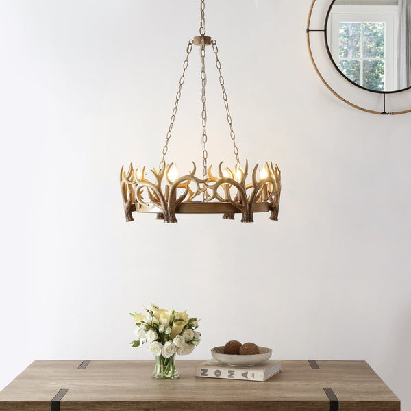 Safavieh DURIEL, 6-Light Extendable Chandelier in Antique Brown – Elegant Iron & Resin Fixture for Home Décor CHA4032A