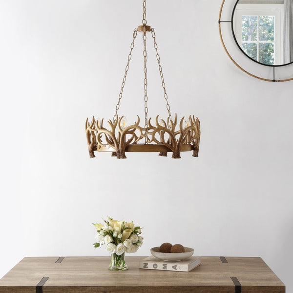 Safavieh DURIEL, 6-Light Extendable Chandelier in Antique Brown – Elegant Iron & Resin Fixture for Home Décor CHA4032A