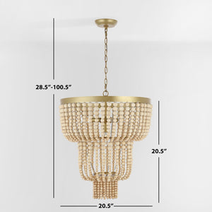 Safavieh ALEYNNE, 4-Light Extendable Chandelier - Gold & Natural Bead Design for Elegant Home Illumination CHA4033A