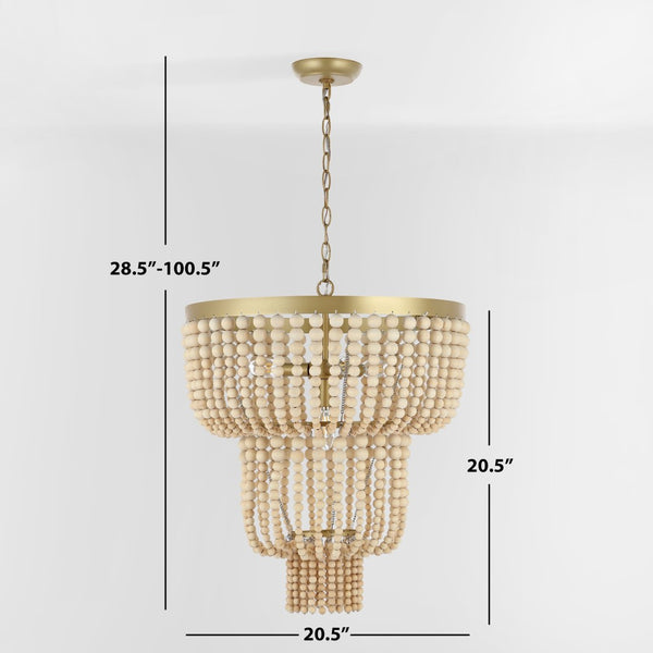 Safavieh ALEYNNE, 4-Light Extendable Chandelier - Gold & Natural Bead Design for Elegant Home Illumination CHA4033A