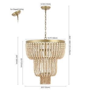 Safavieh ALEYNNE, 4-Light Extendable Chandelier - Gold & Natural Bead Design for Elegant Home Illumination CHA4033A