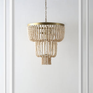 Safavieh ALEYNNE, 4-Light Extendable Chandelier - Gold & Natural Bead Design for Elegant Home Illumination CHA4033A