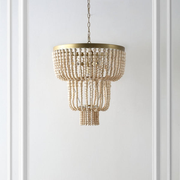Safavieh ALEYNNE, 4-Light Extendable Chandelier - Gold & Natural Bead Design for Elegant Home Illumination CHA4033A