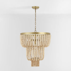 Safavieh ALEYNNE, 4-Light Extendable Chandelier - Gold & Natural Bead Design for Elegant Home Illumination CHA4033A