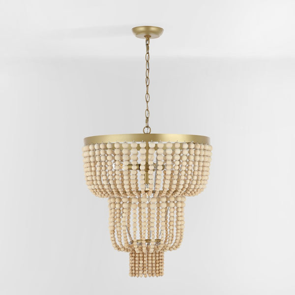 Safavieh ALEYNNE, 4-Light Extendable Chandelier - Gold & Natural Bead Design for Elegant Home Illumination CHA4033A