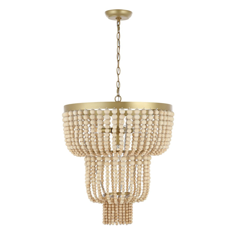 Safavieh ALEYNNE, 4-Light Extendable Chandelier - Gold & Natural Bead Design for Elegant Home Illumination CHA4033A
