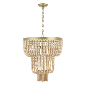 Safavieh ALEYNNE, 4-Light Extendable Chandelier - Gold & Natural Bead Design for Elegant Home Illumination CHA4033A