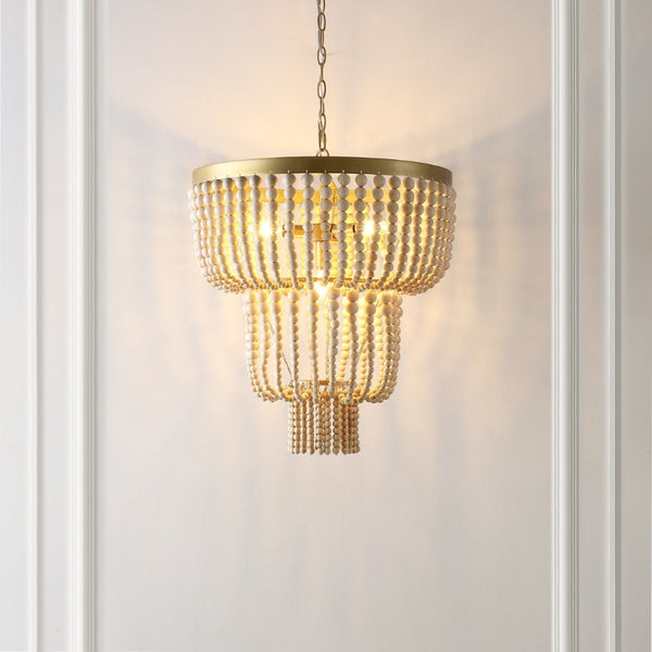 Safavieh ALEYNNE, 4-Light Extendable Chandelier - Gold & Natural Bead Design for Elegant Home Illumination CHA4033A