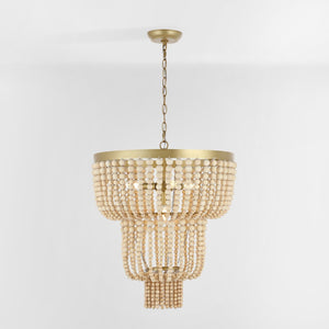 Safavieh ALEYNNE, 4-Light Extendable Chandelier - Gold & Natural Bead Design for Elegant Home Illumination CHA4033A