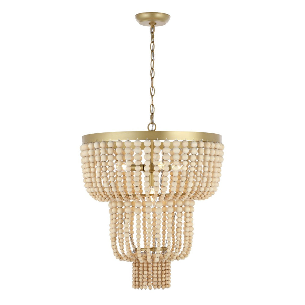 Safavieh ALEYNNE, 4-Light Extendable Chandelier - Gold & Natural Bead Design for Elegant Home Illumination CHA4033A