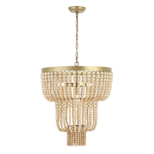 Safavieh ALEYNNE, 4-Light Extendable Chandelier - Gold & Natural Bead Design for Elegant Home Illumination CHA4033A
