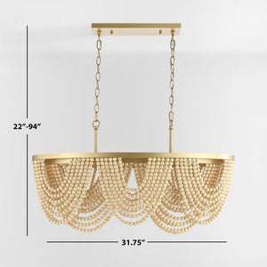 Safavieh ALLURI, Elegant 4-Light Chandelier, Gold & Natural Beads, Extendable for Dining & Living Spaces CHA4034A