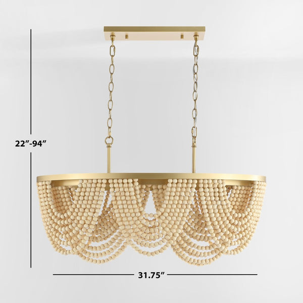 Safavieh ALLURI, Elegant 4-Light Chandelier, Gold & Natural Beads, Extendable for Dining & Living Spaces CHA4034A