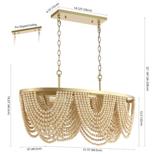 Safavieh ALLURI, Elegant 4-Light Chandelier, Gold & Natural Beads, Extendable for Dining & Living Spaces CHA4034A