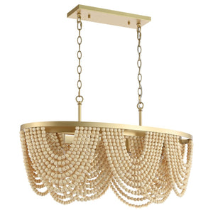 Safavieh ALLURI, Elegant 4-Light Chandelier, Gold & Natural Beads, Extendable for Dining & Living Spaces CHA4034A