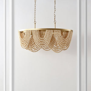 Safavieh ALLURI, Elegant 4-Light Chandelier, Gold & Natural Beads, Extendable for Dining & Living Spaces CHA4034A