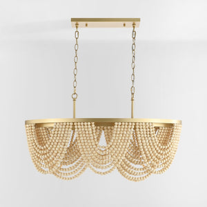Safavieh ALLURI, Elegant 4-Light Chandelier, Gold & Natural Beads, Extendable for Dining & Living Spaces CHA4034A