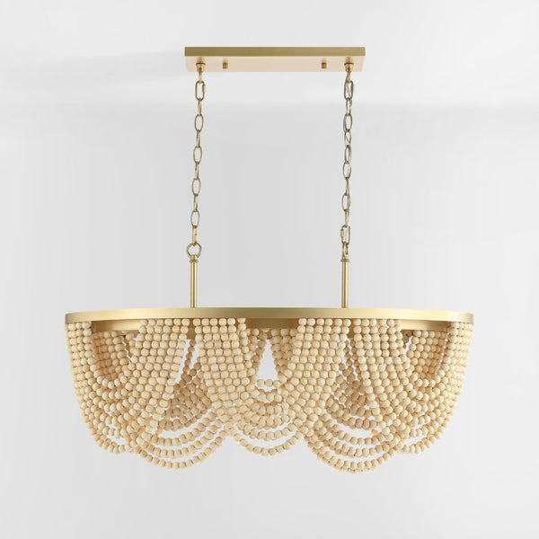 Safavieh ALLURI, Elegant 4-Light Chandelier, Gold & Natural Beads, Extendable for Dining & Living Spaces CHA4034A