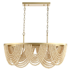 Safavieh ALLURI, Elegant 4-Light Chandelier, Gold & Natural Beads, Extendable for Dining & Living Spaces CHA4034A