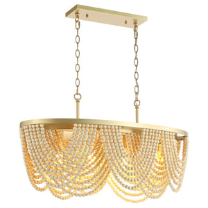Safavieh ALLURI, Elegant 4-Light Chandelier, Gold & Natural Beads, Extendable for Dining & Living Spaces CHA4034A