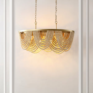 Safavieh ALLURI, Elegant 4-Light Chandelier, Gold & Natural Beads, Extendable for Dining & Living Spaces CHA4034A