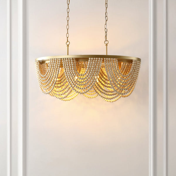 Safavieh ALLURI, Elegant 4-Light Chandelier, Gold & Natural Beads, Extendable for Dining & Living Spaces CHA4034A
