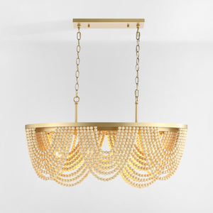 Safavieh ALLURI, Elegant 4-Light Chandelier, Gold & Natural Beads, Extendable for Dining & Living Spaces CHA4034A