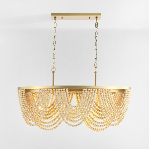 Safavieh ALLURI, Elegant 4-Light Chandelier, Gold & Natural Beads, Extendable for Dining & Living Spaces CHA4034A