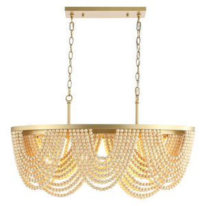 Safavieh ALLURI, Elegant 4-Light Chandelier, Gold & Natural Beads, Extendable for Dining & Living Spaces CHA4034A