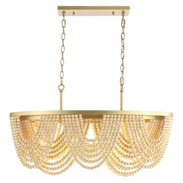 Safavieh ALLURI, Elegant 4-Light Chandelier, Gold & Natural Beads, Extendable for Dining & Living Spaces CHA4034A
