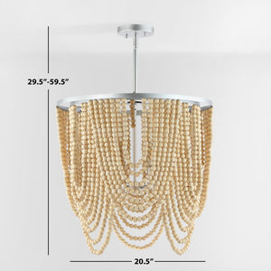 Safavieh BRESSI, 4-Light Adjustable Chandelier with Silver Iron & Natural Wood, Perfect for Any Space CHA4035A