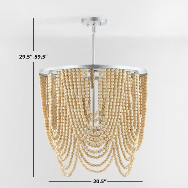 Safavieh BRESSI, 4-Light Adjustable Chandelier with Silver Iron & Natural Wood, Perfect for Any Space CHA4035A