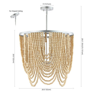 Safavieh BRESSI, 4-Light Adjustable Chandelier with Silver Iron & Natural Wood, Perfect for Any Space CHA4035A