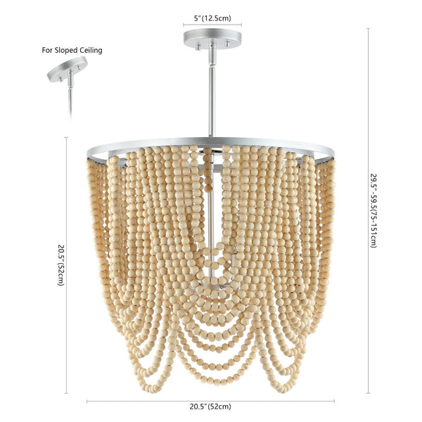 Safavieh BRESSI, 4-Light Adjustable Chandelier with Silver Iron & Natural Wood, Perfect for Any Space CHA4035A