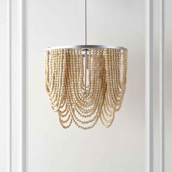 Safavieh BRESSI, 4-Light Adjustable Chandelier with Silver Iron & Natural Wood, Perfect for Any Space CHA4035A
