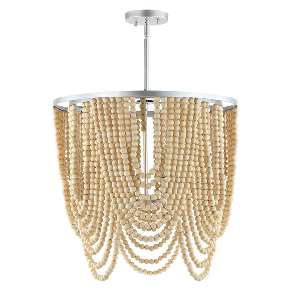 Safavieh BRESSI, 4-Light Adjustable Chandelier with Silver Iron & Natural Wood, Perfect for Any Space CHA4035A