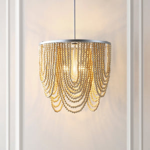 Safavieh BRESSI, 4-Light Adjustable Chandelier with Silver Iron & Natural Wood, Perfect for Any Space CHA4035A