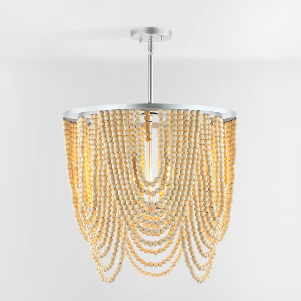 Safavieh BRESSI, 4-Light Adjustable Chandelier with Silver Iron & Natural Wood, Perfect for Any Space CHA4035A