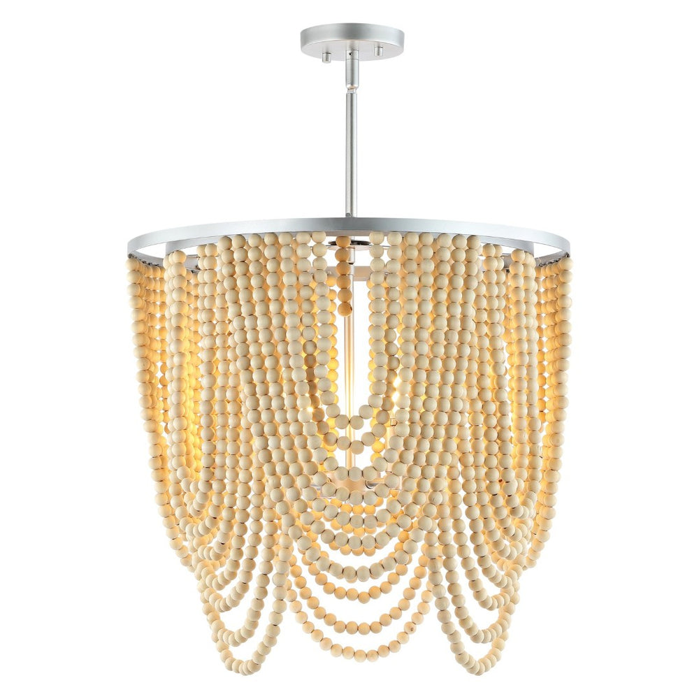 Safavieh BRESSI, 4-Light Adjustable Chandelier with Silver Iron & Natural Wood, Perfect for Any Space CHA4035A