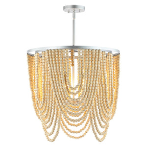 Safavieh BRESSI, 4-Light Adjustable Chandelier with Silver Iron & Natural Wood, Perfect for Any Space CHA4035A