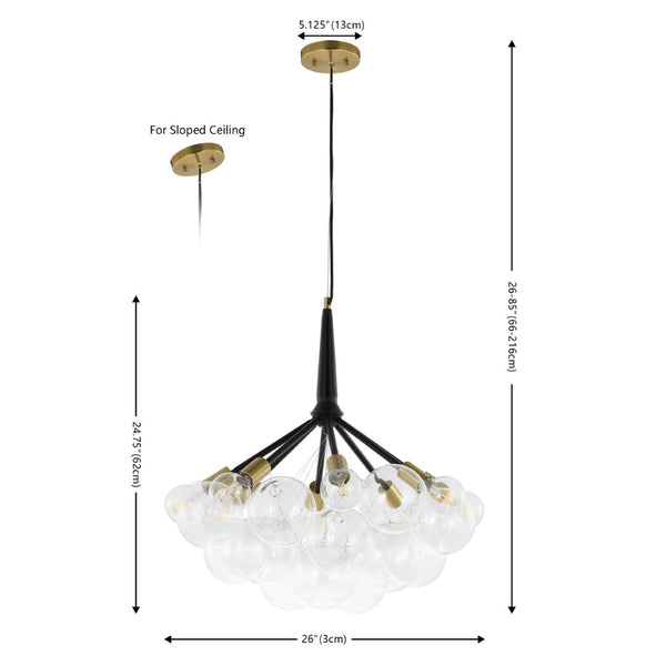 Safavieh NOVELLIA, 8-Light Contemporary Chandelier, 26-Inch Clear Glass & Black Brass, Stylish Home Lighting CHA4036A