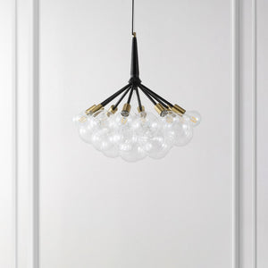 Safavieh NOVELLIA, 8-Light Contemporary Chandelier, 26-Inch Clear Glass & Black Brass, Stylish Home Lighting CHA4036A