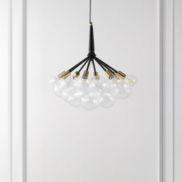 Safavieh NOVELLIA, 8-Light Contemporary Chandelier, 26-Inch Clear Glass & Black Brass, Stylish Home Lighting CHA4036A